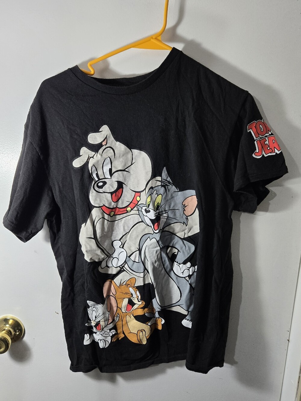 Mens Tom & Jerry Spike Graphic Print Cartoon Shirt Black Edgy Streetwear Medium